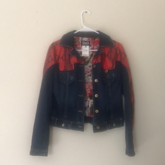 Dg Denim Jacket With Red Snake Skin 
